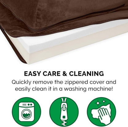 Furhaven Memory Foam Dog Bed for Large Dogs w/ Removable Bolsters & Washable Cover, For Dogs Up to 125 lbs - Plush & Velvet L Shaped Chaise - Sable Brown, Jumbo Plus/XXL