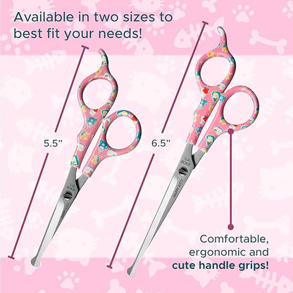 Kenchii Happy Kitty Ball Tip Shears Trimming Scissors for Cats | Pet Grooming Kitten Essentials | Stainless Steel Grooming Scissors for Cats | Safety Blunt Tip Scissors and Cat Grooming Tools | 5.5 In