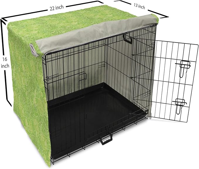 Lunarable Green Dog Crate Cover, Line Art Style Flourish Pattern on Green Tone Backdrop Ornate Victorian, Easy to Use Pet Kennel Cover for Small Dogs Puppies Kittens, 22 Inch, Apple Green Pale Yellow