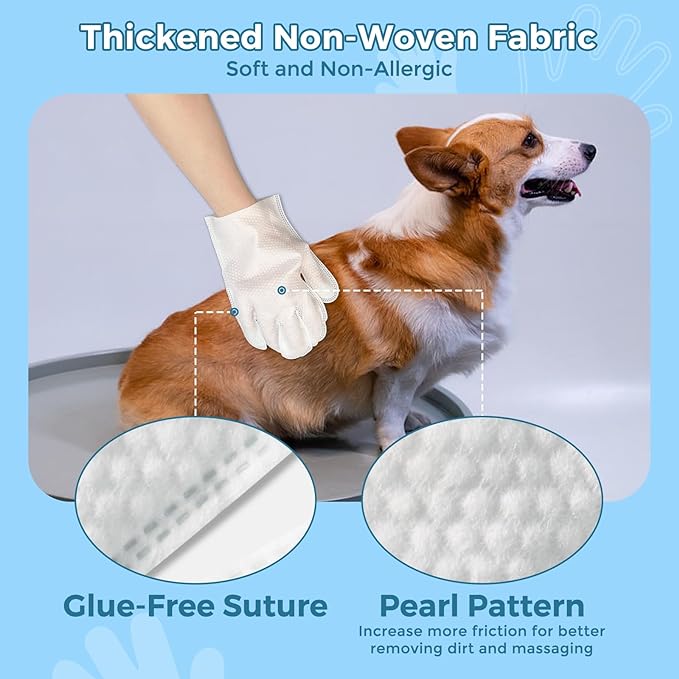 Vannon Portable Pet Bathing Wipes for Dogs & Cats, Cleaning & Odor-Controlling Extra Thick Grooming Glove Wipes for Daily Care and Traveling, Rinse Free, Nourish Fur, Individually Packaged, 10 PCS