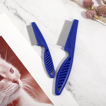 Pet Hair Comb Tear Stain Removal,2 Pack Multifunctional Pets Grooming Comb Kit 2 in 1 Dog Combs Stainless Grooming Massage Dual-Sided Comb for Knots Crust Floating Hair Tangle Fleas(Blue)