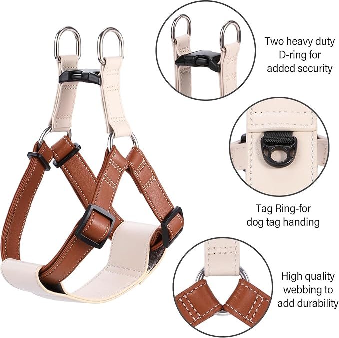 Microfiber Leather No Pull Dog Harness: Comfortable and Easy-to-Use Vest for Training and Walking Your Samll Medium Large Puppy or Dog (Brown, XS)