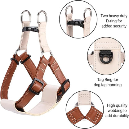 Microfiber Leather No Pull Dog Harness: Comfortable and Easy-to-Use Vest for Training and Walking Your Samll Medium Large Puppy or Dog (Brown, XS)