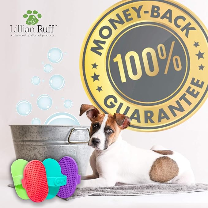 Lillian Ruff Dog Bath Brush - 2 Pack of Flexible Rubber Dog Shower Brush with Adjustable Strap - Soothing Massage Bristles Produce more Lather, Reduce Bath Time, Remove More Dirt & Loose Hair (Green)