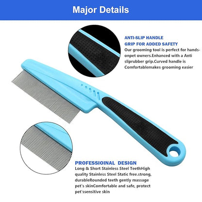 Dog Bath Brush,Cuteabc 2Pcs Cat Grooming Comb Set Included Scrub Brush for Dogs Bath and Pet Steel Combs,silicone pet brush，dog bath brush scrubber and Comb Multipurpose Tools for Cat Dogs Grooming