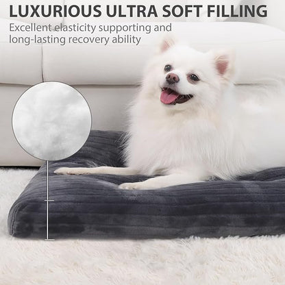 Dog Crate Bed Washable Dog Beds for Medium Dogs Deluxe Thick Flannel Fluffy Comfy Kennel Pad Anti-Slip & Anti-Scratch Pet Sleeping Mat, 29 x 21 Inch, Gray