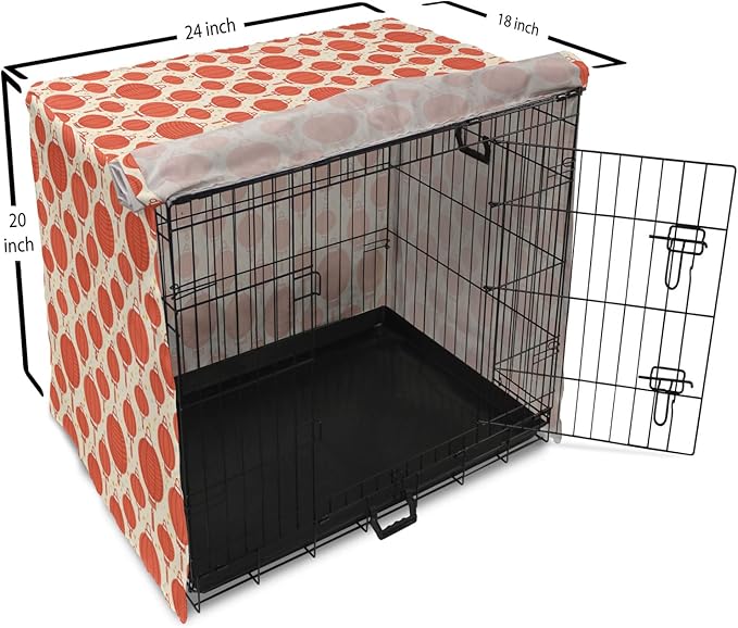 Lunarable Oriental Dog Crate Cover, Folk Lamps Cartoon Style Cheerful Pattern with Chinese Ethnicity, Easy to Use Pet Kennel Cover for Cats & Medium Dogs, 24 Inch, Pale Yellow and Vermilion