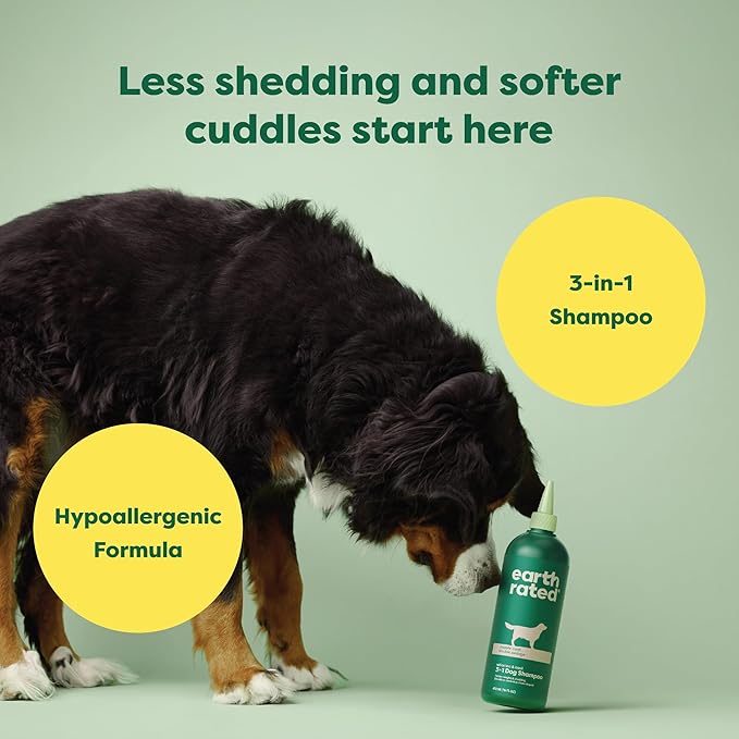 Earth Rated 3-in-1 Deshedding Dog Shampoo and Conditioner, Deodorizing Oatmeal Shampoos for Dogs and Puppies, Great for Smelly Pets, White Tea and Basil Scent, 16 oz