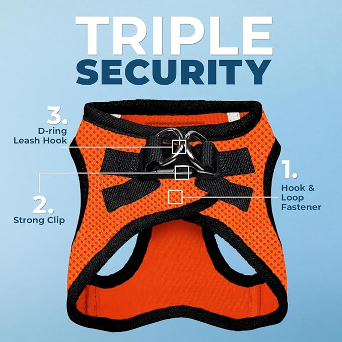 Voyager Step-In Air Dog Harness - All Weather Mesh, Reflective, No Pull Harness for Small, Medium Dogs, Cats - Secure with Hook & Loop Fastener, Buckle, Double D-Rings - Orange/Black Trim, XS