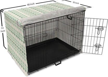 Lunarable Aquamarine Dog Crate Cover, Romantic Pattern with Heart Shapes in Rows, Easy to Use Pet Kennel Cover for Medium Large Dogs, 48 Inch, Champagne Laurel Green