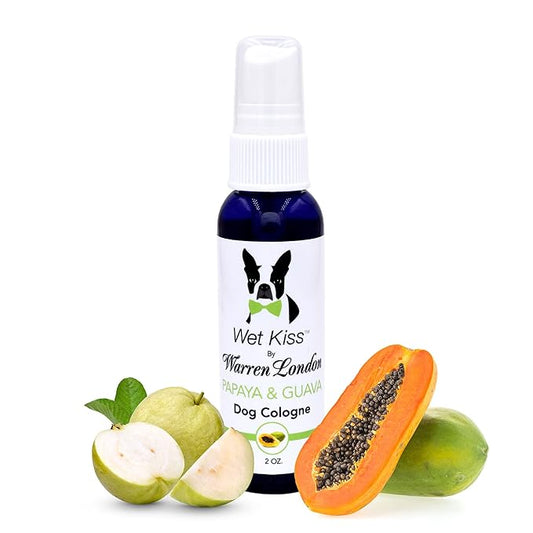 Warren London - Wet Kiss Dog Cologne, Long Lasting Dog Spray, Dog Deodorant to Remove Odor from Stinky Dogs, Papaya & Guava, 2 Ounce Bottle
