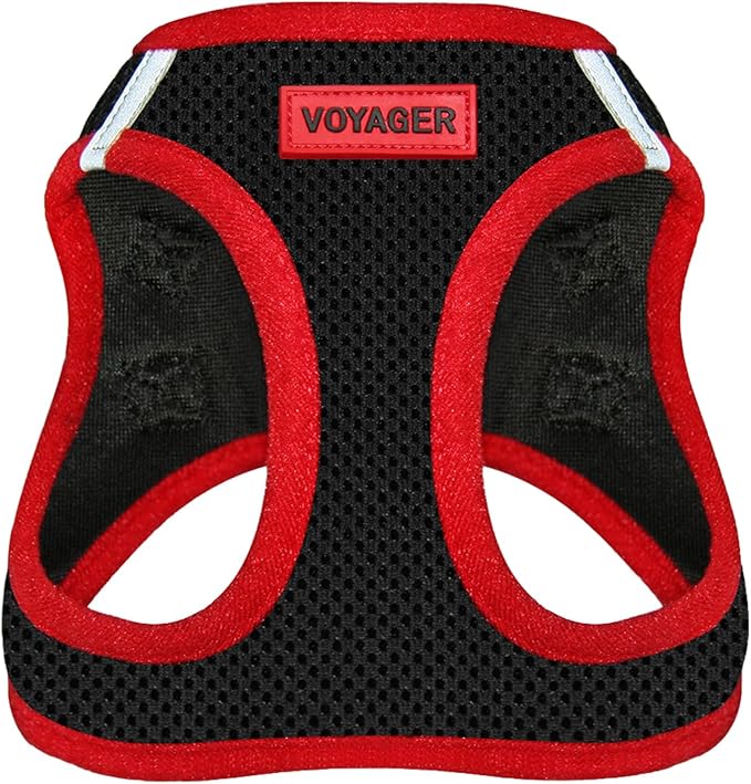 Voyager Step-in Air Dog Harness - All Weather Mesh, Reflective, No Pull Harness for Small, Medium Dogs, Cats - Secure with Hook & Loop Fastener, Buckle, Double D-Rings - Black/Red Trim, L