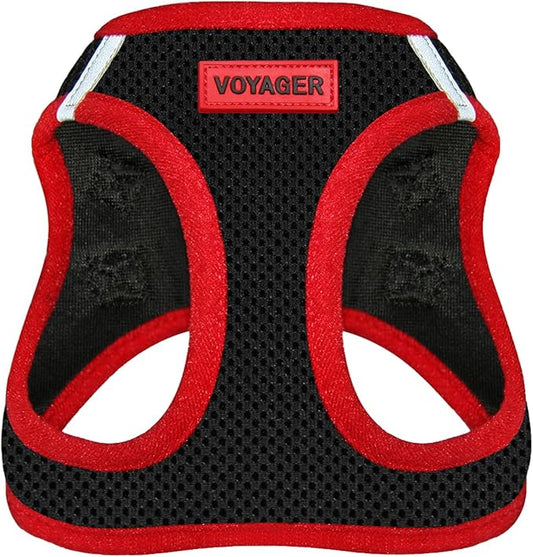 Voyager Step-in Air Dog Harness - All Weather Mesh, Reflective, No Pull Harness for Small, Medium Dogs, Cats - Secure with Hook & Loop Fastener, Buckle, Double D-Rings - Black/Red Trim, L