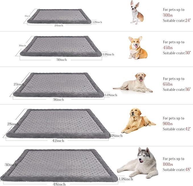 Gray Dog Crate Pad 48x30 inch Memory Foam Large Dog Kennel Bed Soft Flannel Washable Anti Slip Puppy Sleeping Mat,Grey