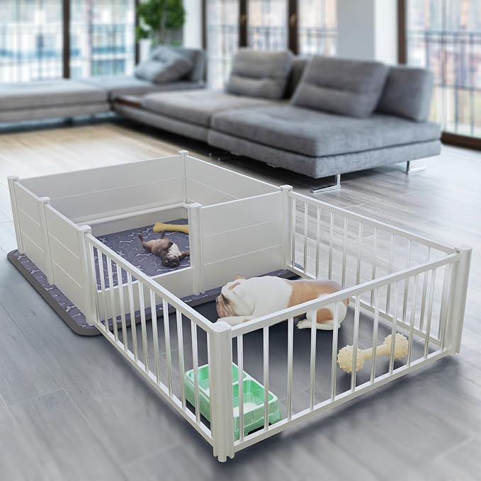 Whelping Box,Whelping Box for Dogs with Washable Puppy Pads, Double Rooms Whelping Pen for Large Breed Dogs,Indoor Whelping Kit for Puppies Birth,White,96"x48"x19.5"