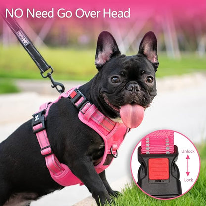 PoyPet No Pull Dog Harness, No Choke Reflective Dog Vest, Adjustable Pet Harnesses with Easy Control Padded Handle for Small Medium Large Dogs(Pink Matching Trim,XS)