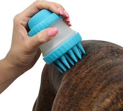 Dexas ScrubBuster Silicone Dog Washing Brush with Built-in Shampoo Reservoir, Blue, One Size (PW73022-312)