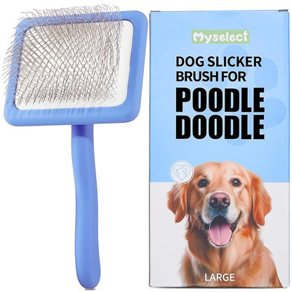 Long Pin Wood Slicker Brush for Dematting & Grooming Long-Haired Poodle & Doodle Breeds for Fluff Detangling & Keeping Mats Free on Poodles, Goldendoodles & Curly Dogs
