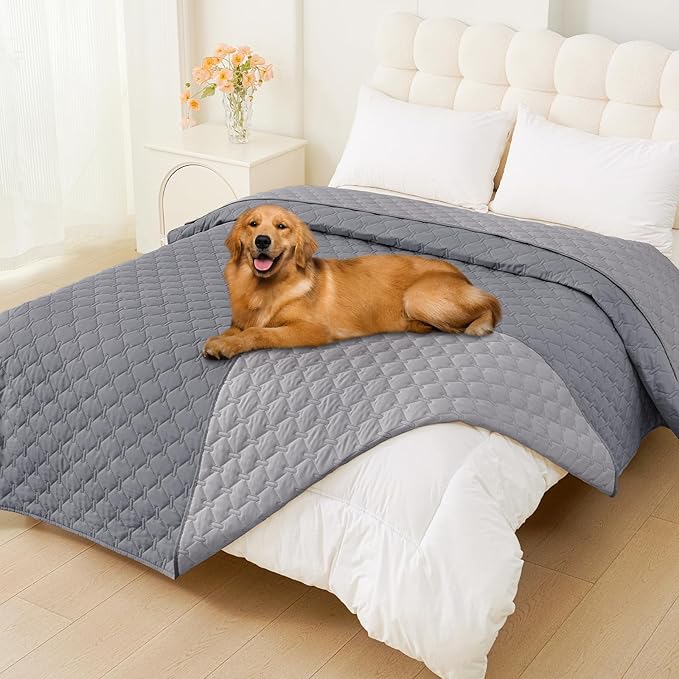 Smiry Waterproof Dog Blanket, Soft Dog Bed Cover Pet Blanket, Reversible Couch Cover for Dogs Washable, Pet Couch Covers for Sofa Furniture Protector for Puppy Cat (82x120 Inch, Grey/Light Grey)