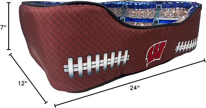NCAA Wisconsin Badgers Stadium Dog Bed, Pet Pillow Bed for Dogs, Sporty Football Dog Bed and Lounge Cushion