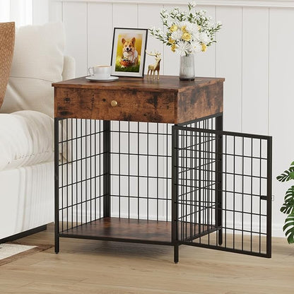 Dog Crate Furniture, Dog Crate Table, Decorative Dog Kennel with Drawer, Indoor Pet Crate End Table for Small Dog