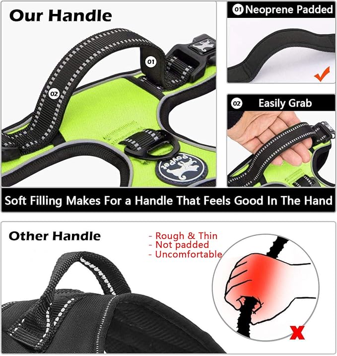 PoyPet No Pull Dog Harness, No Choke Front Clip Dog Reflective Harness, Adjustable Soft Padded Pet Vest with Easy Control Handle for Small to Large Dogs(Green,XS)