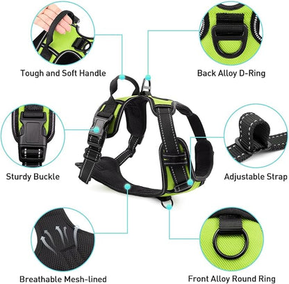 Joytale No Pull Dog Harness for Extra Large Dogs, Reflective Pet Vest with Front Clip, Adjustable Soft Padded Harnesses with Easy Control Handle for Training and Walking, Green, XL