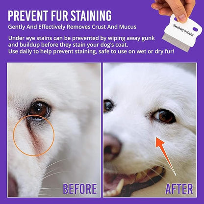 Tear Stain Remover - Fine Tooth Metal Comb to Clean Dogs Eye Boogers - Steel Pet Cleaner and Grooming Accessories - Care for Small Dog Breeds like Shih Tzu, Poodle, Yorkie, Goldendoodle and More