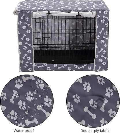 Pethiy Dog Crate Cover Durable Polyester Pet Kennel Cover Universal Fit for Wire Dog Crate - Fits Most 24 inch Dog Crates - Cover only-Sky Gray-24