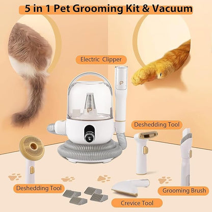 Pet Grooming Vacuum,Pet Grooming Kit & Vacuum Suction 99% Pet Hair,Dog Vacuum for Shedding Grooming,Pet Grooming Vacuum for Dogs&Cats,5 in-1 Pet Grooming Kit,Dog Hair Remover