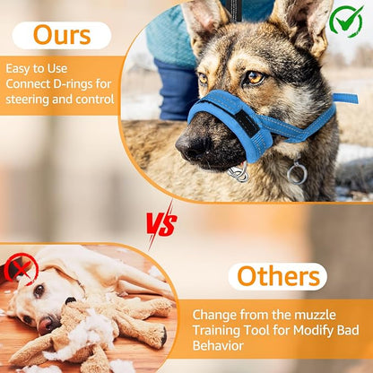 SlowTon Soft Dog Muzzle, Adjustable Padded Nylon Muzzle for Large Medium Dogs Anti Chewing Barking Biting, Allow Dog Pant & Drink (Blue, M)