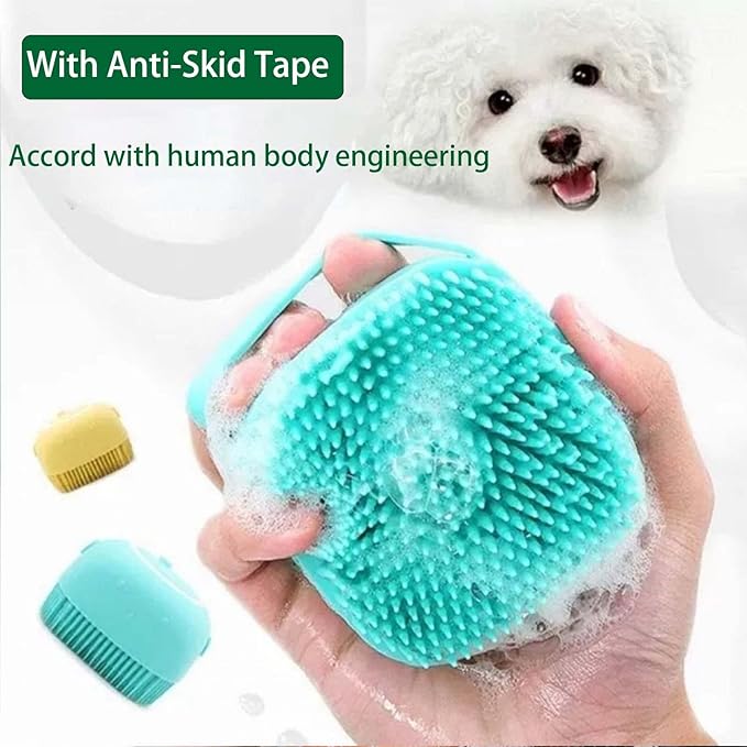 Dog Bath Brush, Dog Grooming Brush - Silicone Cat Shampoo Comb, Shampoo Dispenser for Kitty and Puppy(Pink)