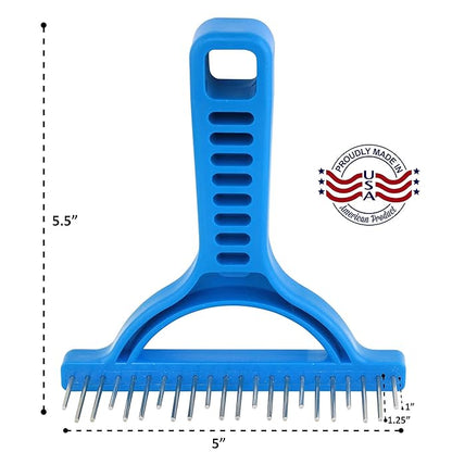 The Untangler Rakes for Grooming and Shedding -silky smooth rotating teeth to easily collect loose hair (Blue, Shedding)