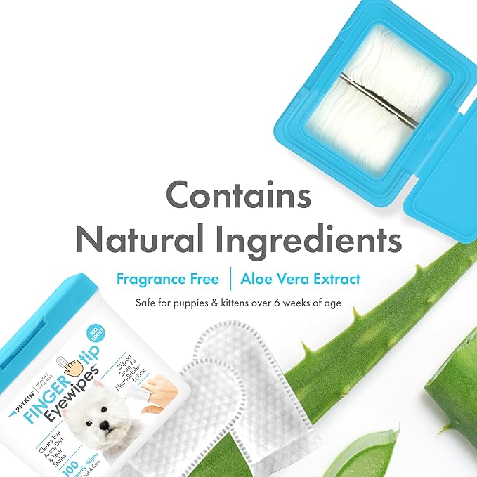 Petkin Fingertip Eye Wipes for Dogs and Cats, 100 Finger Wipes - Slip-On, Snug Fit, Micro-Bristle Fabric - Cleans Eye Area, Dirt and Tear Stains - Convenient, Ideal for Home and Travel - No Scent