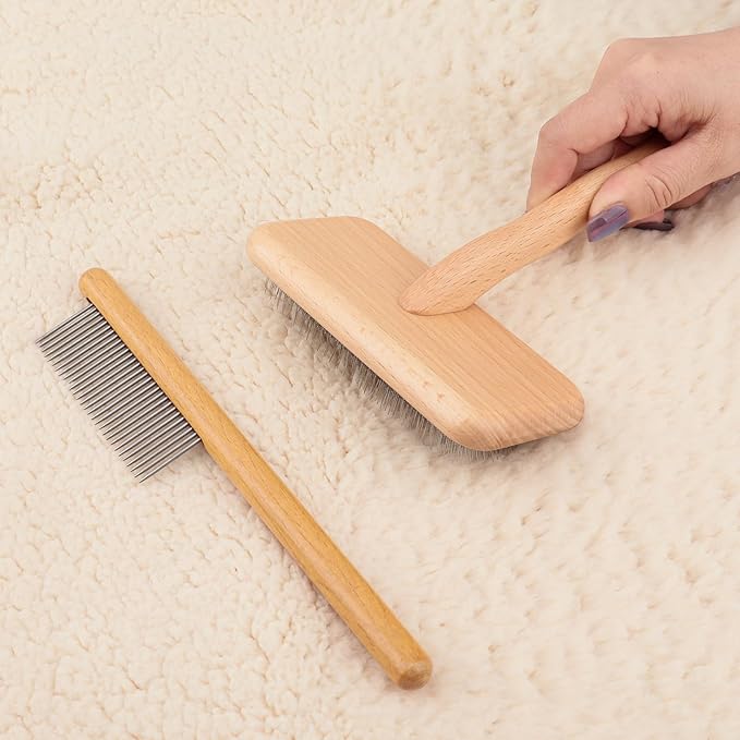 Sheepskin Wool Brush - Carpet Rake Tool for Pet Hair Removal and Household Fabric Care