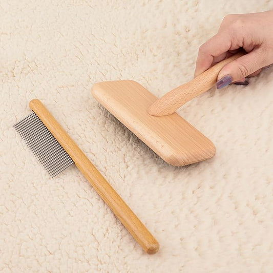 Sheepskin Wool Brush - Carpet Rake Tool for Pet Hair Removal and Household Fabric Care