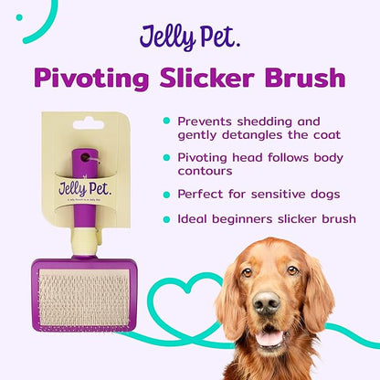 Jelly Pet Pivoting Slicker Brush, Brush Head Moves, Soft Pin Slicker, Protects Skin, Prevents Irritation, Effortless Brushing of Shedding Dogs, Detangles and Desheds