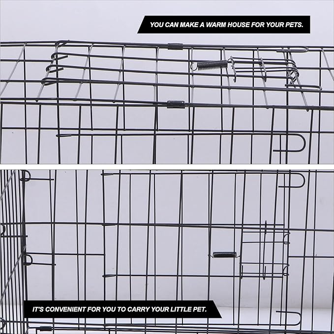 Folding Metal Dog Crate, Black, Portable, Easy to Install, Durable, Secure, Warm and Comfortable