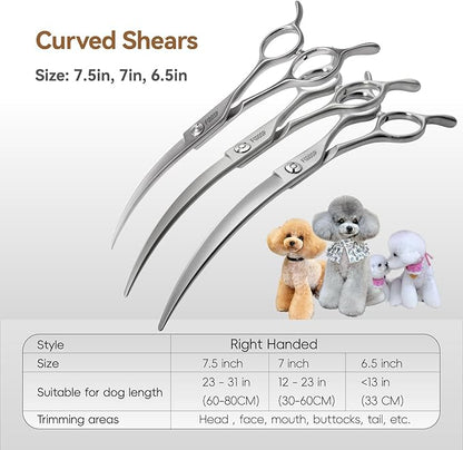 Professional 45°Curved Grooming Scissors for Dogs 7.5 in Big Arc Curved Shears for Professional Groomer Japan VG10 High-carbon Steel Right Hand Matte