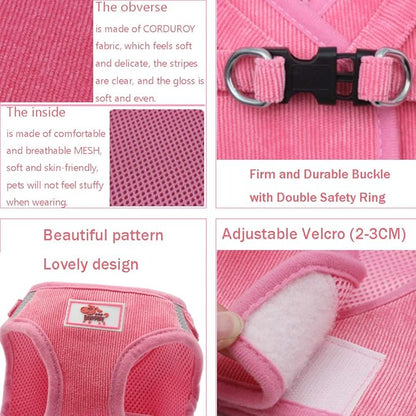 FEimaX Dog Harness and Leash Set, No Pull Reflective Adjustable Pet Harnesses for Puppy Kitten Soft Corduroy Chest Harness for Small Medium Dogs and Cats Easy Control Vest for Outdoor Walking