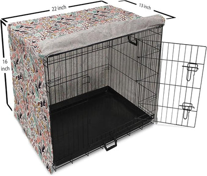 Ambesonne Wildflower Dog Crate Cover, Colorful Romantic Spring Buds Flowers and Leaves Repetition, Easy to Use Pet Kennel Cover for Small Dogs Puppies Kittens, 22 Inch, Blush Salmon