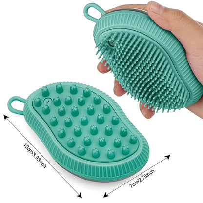 Pet Grooming Bath Massage Brush with Soap and Shampoo Dispenser Soft Silicone Bristle for Long Short Haired Dogs Cats(Blue)