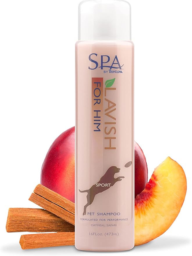 TropiClean SPA Lavish Dog Shampoo | Sporty Scented For Him Deodorizing Dog Shampoo | Naturally Derived Salon Grade Ingredients | Made in the USA | 16oz