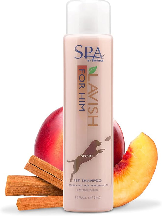 TropiClean SPA Lavish Dog Shampoo | Sporty Scented For Him Deodorizing Dog Shampoo | Naturally Derived Salon Grade Ingredients | Made in the USA | 16oz