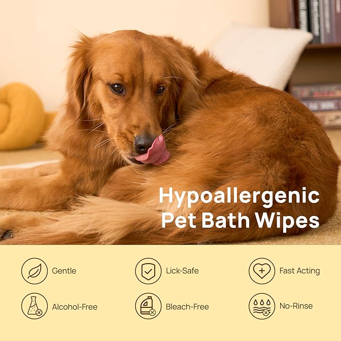 HICC PET Dog Wipes Cleaning Deodorizing, Nourish Fur and Eliminate Odors, Hypoallergenic Dog Cleaning Glove Wipes with Coconut Oil, No Rinse Cat Cleaning Wipes for Daily Care(unscent)