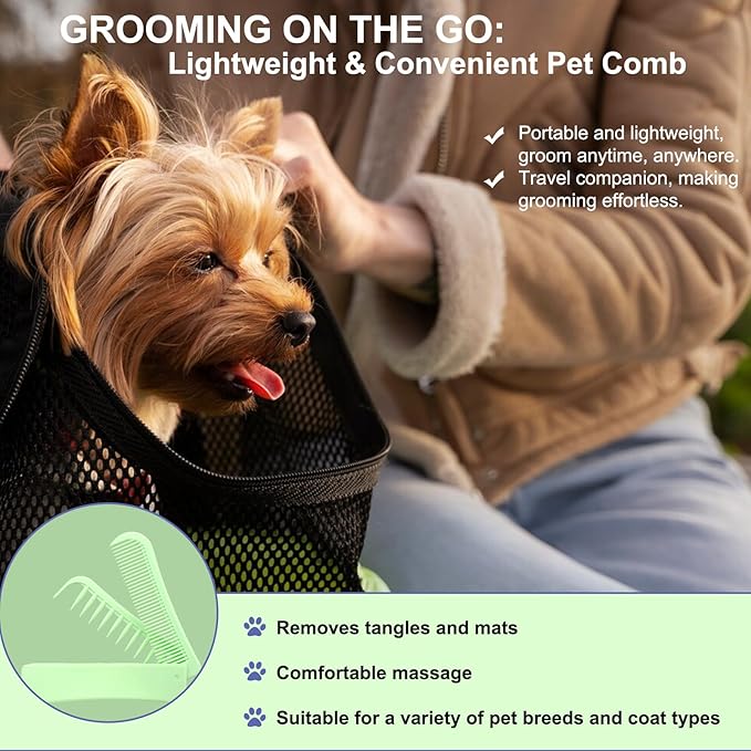 Foldable Dual-Head Puppy Brush, Small Dogs Interchangeable Combs Soft Bristles Portable Grooming Tool, Fit for Yorkie Shih Tzu Maltipoo Maltese (Green)