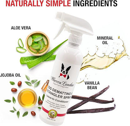 Warren London Dog Mat Remover Combo | Detangling Spray 16oz & Rake Brush | Tackles Tangles, Knots & Mats | 16oz Aloe & Jojoba Spray + Grooming Rake | $40 Value – Only $29.99