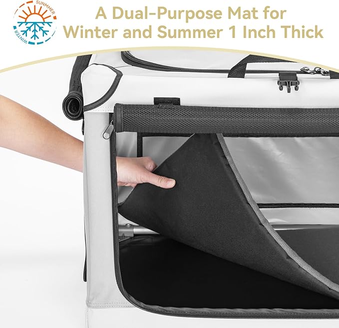 PETSFIT Portable Dog Crate, Soft Dog Crate - 24 Inch Easy Set-up, Light, Sturdy, Comfy Inside with Thicken Mat, Portable Kennel for Home and Travel Light Grey