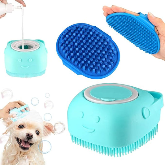 VIWIK 3PCS Dog Grooming Brush Set (Blue) - Scrubber with Adjustable Ring Handle for Bathing and Massaging Long/Short Haired Dogs and Cats, Christmas Gifts