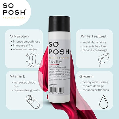 So Posh I´m So Silky Dog Shampoo - with Silk Protein, Perfect for Drop-Coats Like Yorkie, Maltese, Shih Tzu etc. Heavy, Smooth & Anti-Static Result, Sulfate & Paraben Free, 1:10 Concentrate. 33.8 Oz